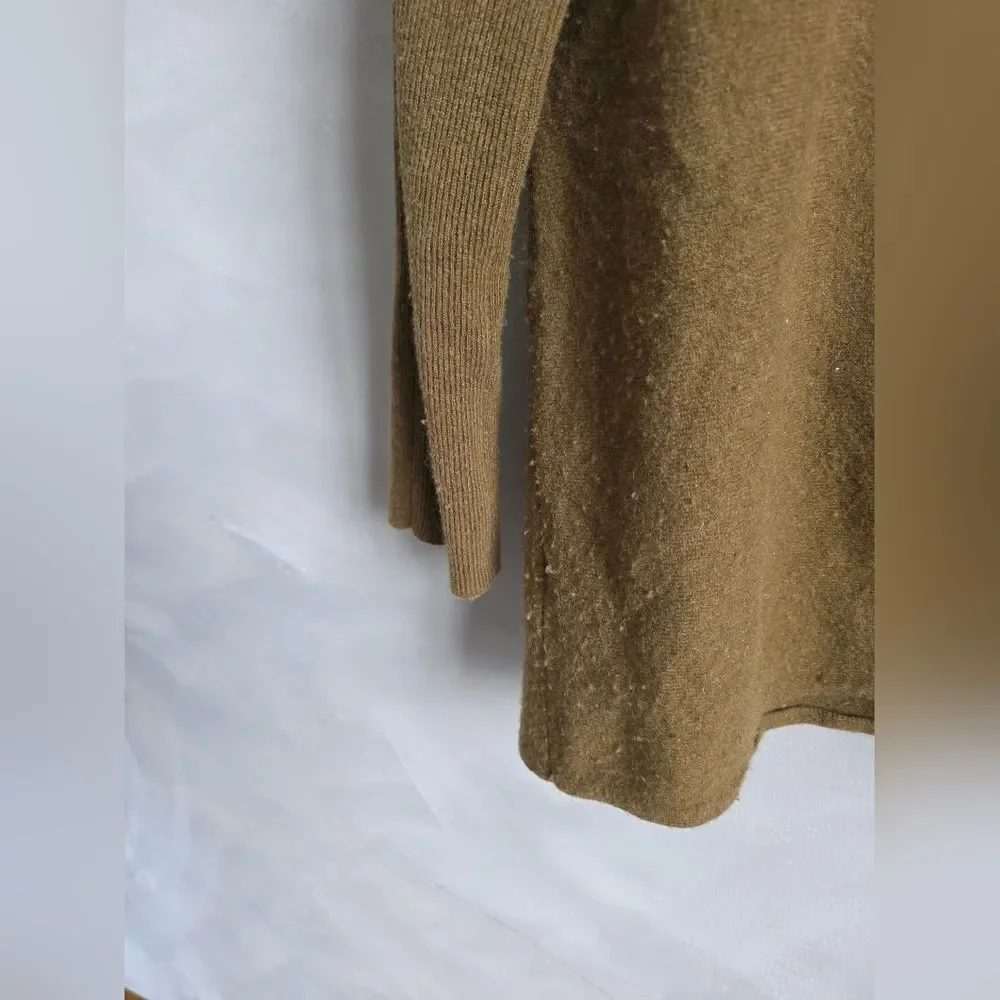 Garnet Hill Olive Color Turtleneck Sweater Wool Cashmere blend Kangaroo Pkt XL